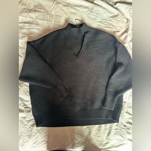 Zara Black Oversized Ribbed Knit V-Neck Sweater High Neck Layered Pullover S